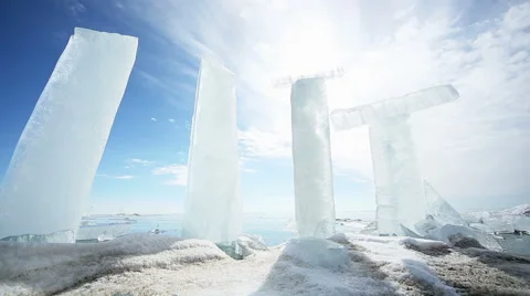 Panoramic motion along an ice block Stock Footage 40971524