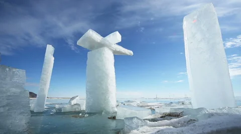 Panoramic motion along an ice block Stock Footage 40971534