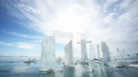 Panoramic motion along an ice block Stock Footage 40971564