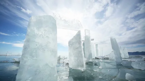 Panoramic motion along an ice block Stock Footage 40971621