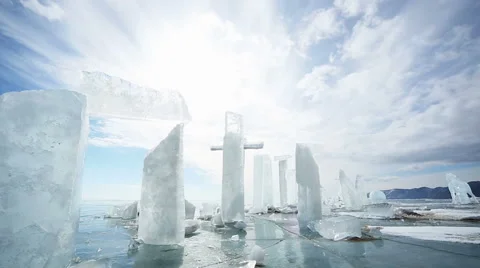 Panoramic motion along an ice block Stock Footage 40971625