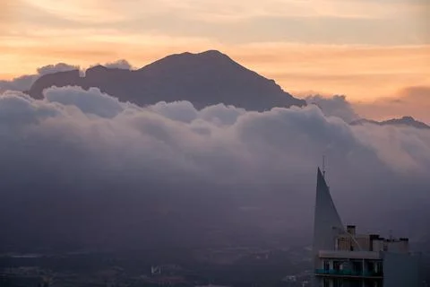 Panoramic Mountain and Cloudscape at Sunset Stock Photos