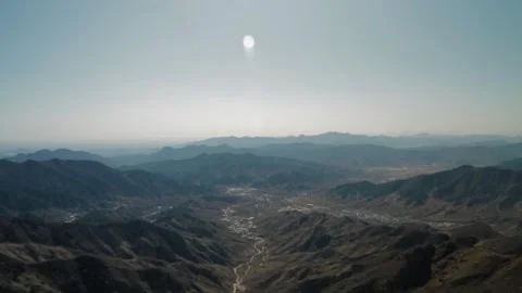 Panoramic Mountain and Valley Landscape Near Great Wall, Mutianyu Section Stock Footage 345828000