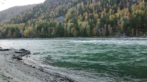 Panoramic of Mountain Katun river in the Altai, Russia Stock Footage 30685385