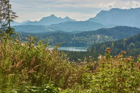 Panoramic mountain landscape in Bavaria. Panoramic landscape with mountain la Stock Photos
