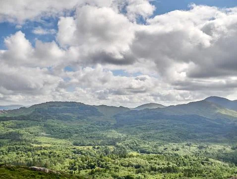 Panoramic Mountain Landscape Under Dramatic Clouds Stock Photos