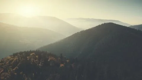 Panoramic mountain peak forest slope aerial view Fotos Stock
