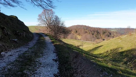 Panoramic of the mountain trail in the Lessinia natural park Stock Footage 107148484