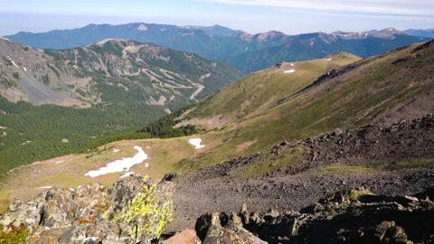 Panoramic Mountain Valley View from Hiking Trail Stock Footage 311726485