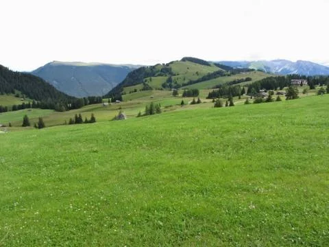 Panoramic mountain view . Alpe di Siusi, Italy Stock Photos