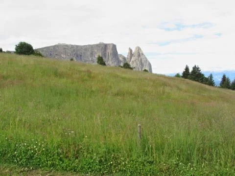 Panoramic mountain view . Alpe di Siusi, Italy Stock Photos