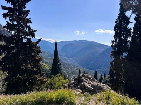Panoramic Mountain View from Delphi Stock Photos