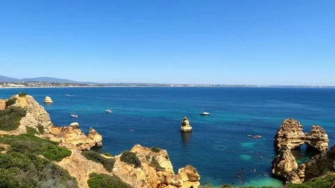 Panoramic Mountain View of the Green Ocean in Algarve Stock Footage 284768310