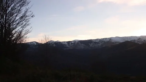 Panoramic Mountain View Peaks Snow Crane Motion Stock-Footage 69834284