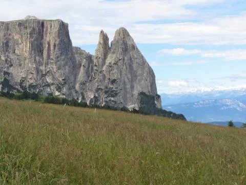 Panoramic mountain view . Sciliar mountains Stock Photos