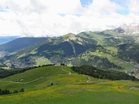 Panoramic mountain view. Selva di Val Gardena, Italy Stock Photos