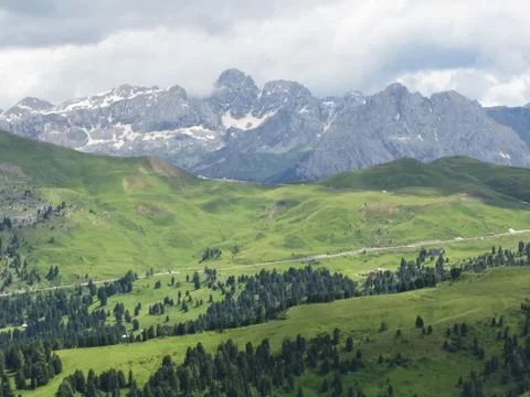 Panoramic mountain view. Selva di Val Gardena, Italy Stock Photos