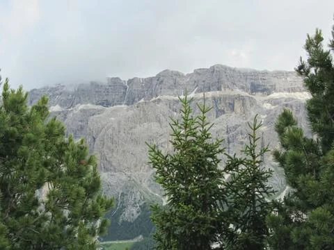 Panoramic mountain view. Selva di Val Gardena, Italy Stock Photos