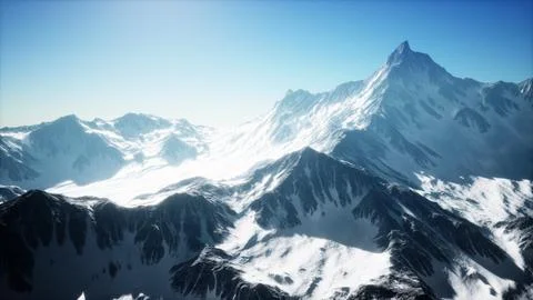 Panoramic mountain view of snow capped peaks and glaciers Stock Illustration