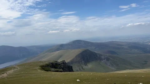 Panoramic Mountain View from Snowdon Mountain Railway, Wales Stock Footage 344420336