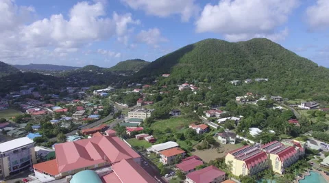 Panoramic of mountains and town - St Lucia Stock Footage 61848515