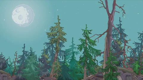 Panoramic movement on the cartoon lunar forest Stock Footage 106942021