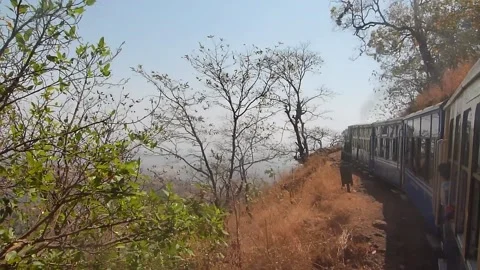 Panoramic nature view from old Narrow Gauge mountain toy train Matheran India Stock Footage 139071038