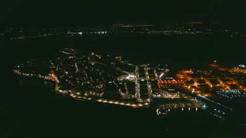 Panoramic Night Aerial View of Ortigia Siracusa Italy Stock Footage 310142883