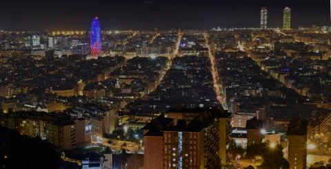 Panoramic night cities Stock Photos