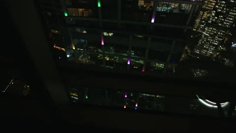 Panoramic night cityscape view on the modern Moscow city building complex from Stock Footage 168432801