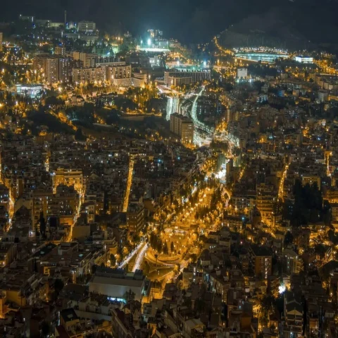 Panoramic night traffic lights timelapse of Barcelona, Spain. Video stock 69540029