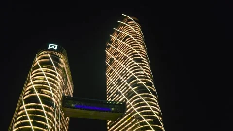 Panoramic night view of illuminated Colombo's skyline - Sri Lanka. Video stock 304013854