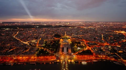 Panoramic Night View Of Paris City From The Eiffel Tower In France. Wide Stockbeeldmateriaal 244442073