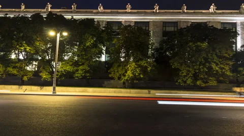 Panoramic night view of RUSSIAN STATE LIBRARY  time lapse Stock Footage 66455767