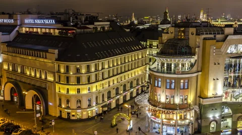 Panoramic night view of urban square time lapse Stock Footage 68369655