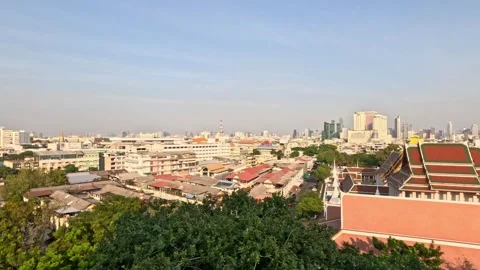 Panoramic nighttime view of Bangkok from Buddhist temple observation deck Stock Footage 339919642