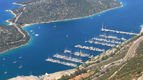 Panoramic observation deck overlooking the coastal town of Kash Stock Footage 288984655