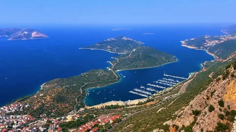 Panoramic observation deck overlooking the coastal town of Kash Stock Footage 296222248