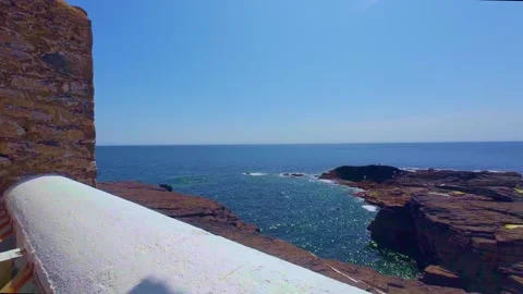 Panoramic ocean horizon view from high coastal cliff Stock Footage 340451432