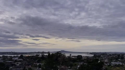 Panoramic Ocean View from a Hill Overlooking Auckland at Sunset Stock Footage 341827240