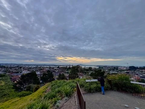 Panoramic Ocean View from a Hill Overlooking Auckland at Sunset Stock-Fotos