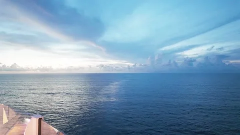 Panoramic Open Ocean View from Cruise Ship Deck at Sunrise Sky Video stock 345831265