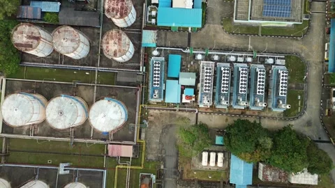 Panoramic overhead examination of a dynamic industrial nexus, featuring ext.. Stock-Footage 335193260
