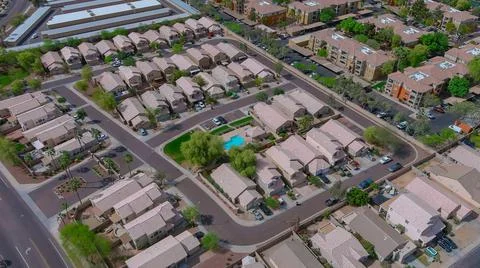 Panoramic overlooking view of a small American town in Avondale city Arizona  Stock Photos