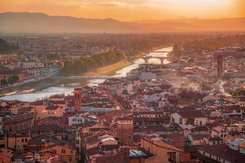 Panoramic overview from Arnolfo Tower sunset, Florence, Italy 스톡 사진