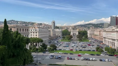 Panoramic panning shot of Piazza della Vittoria square, Genoa, Genova, Italy, 4K 動画素材 154886115