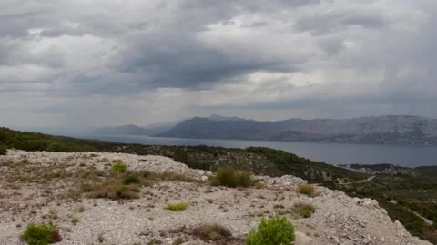 Panoramic panning view from the top of the island of Brac, quarry close by. V Stock Footage 137793363