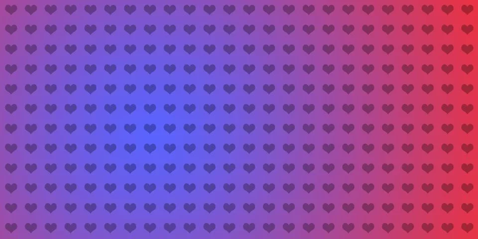 Panoramic pattern background with hearts on blue and red gradient. Illustrazione stock