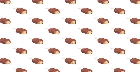 Panoramic pattern of ice cream on a stick on a white background - Vector Stock Illustration