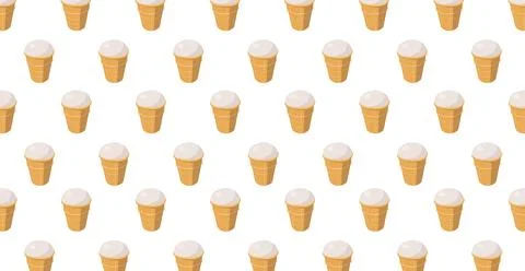 Panoramic pattern ice cream sundae in a waffle cone on a white background - Illustrazione stock